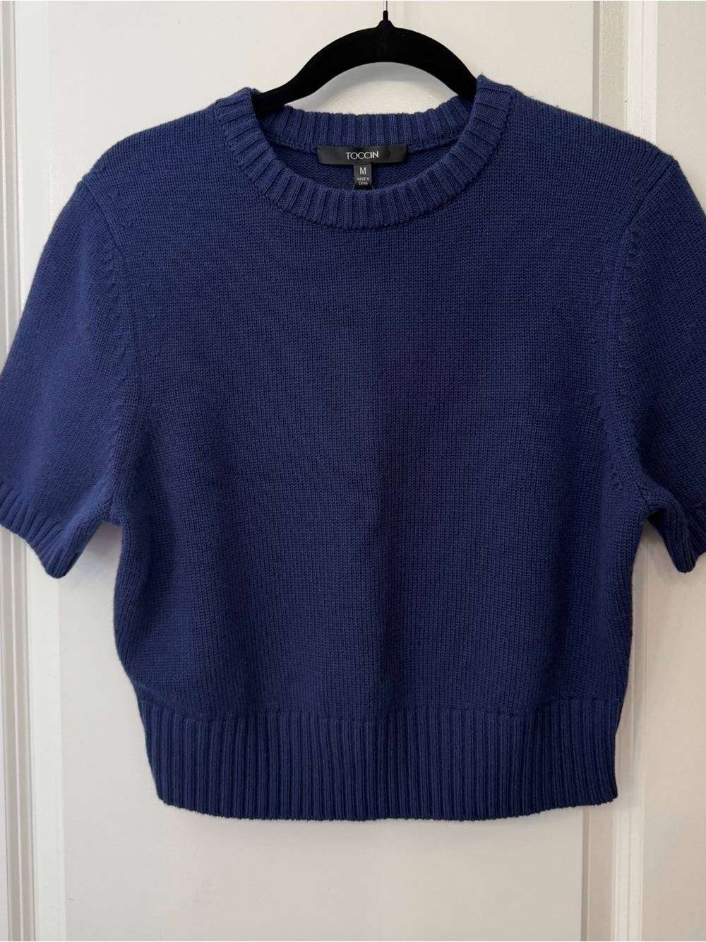 NWT Toccin Cashmere Blend Short-Sleeve Knit Sweater in Navy